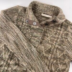 Prana Sweater Coat‎ Womens Small Tan Green Knit Cable Knit Button Front Cardigan